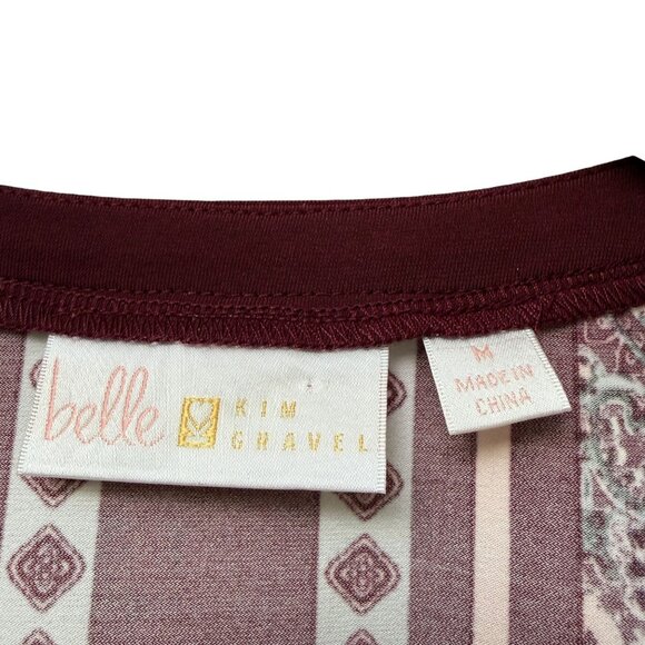 BELLE Kim Gravel Womens Stretch Top Medium Burgundy Red Paisley Zip V-Neck NWOT - Picture 5 of 7